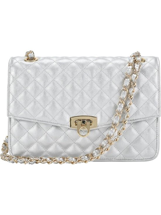 Handbags - Women's Silver Quilted Crossbody Vegan Bag Leather Chain Shoulder Purse